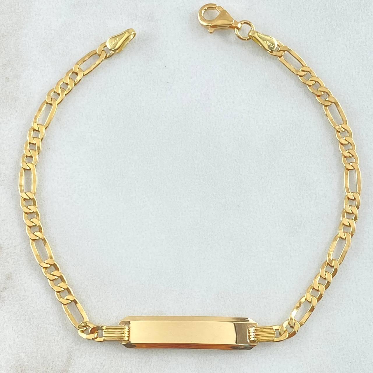 Pulso Figaro Placa Rectangular Curva  3.5gr / 7 in / 3.3mm Oro Amarillo +1 18K