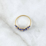 Trio Snowy Flower Ring 1.75gr / Size 6 / White and Blue Zircons 18K Yellow Gold