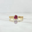 Solitaire Ring In Center 2.95gr / Size 6 1/4 / White and Fuchsia Zircons 18K Yellow Gold