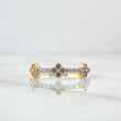 Trio Flower Ring 2.05gr / Size 7 1/2 / Punctuated - Colored Zircons 18K Yellow Gold