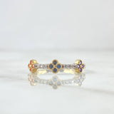 Trio Flower Ring 2.05gr / Size 7 1/2 / Punctuated - Colored Zircons 18K Yellow Gold