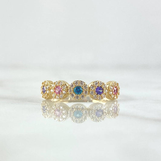 Dense Circles Ring 2.4gr / T6 3/4 / Colored Zircons 18K Yellow Gold