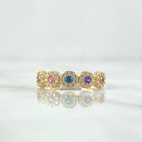 Dense Circles Ring 2.4gr / T6 3/4 / Colored Zircons 18K Yellow Gold