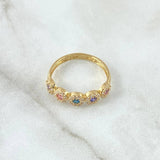 Dense Circles Ring 2.4gr / T6 3/4 / Colored Zircons 18K Yellow Gold