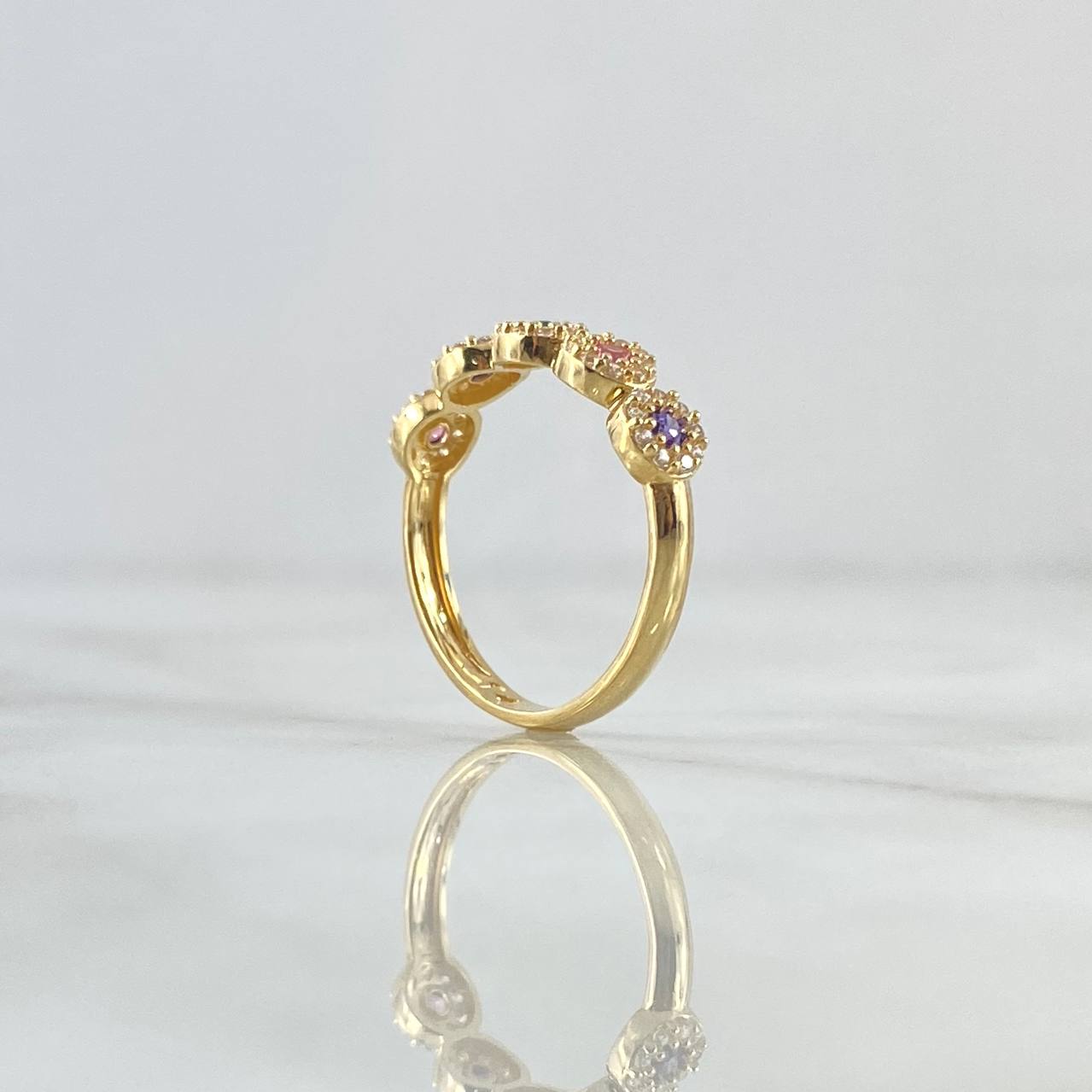 Dense Circles Ring 2.4gr / T6 3/4 / Colored Zircons 18K Yellow Gold