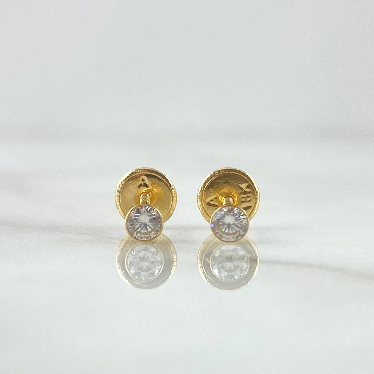 Stud Earrings Bezel 0.5gr / 3mm White Zircon Yellow Gold 18K ©