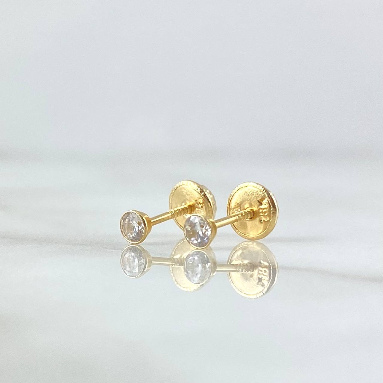 Stud Earrings Bezel 0.5gr / 3mm White Zircon Yellow Gold 18K ©