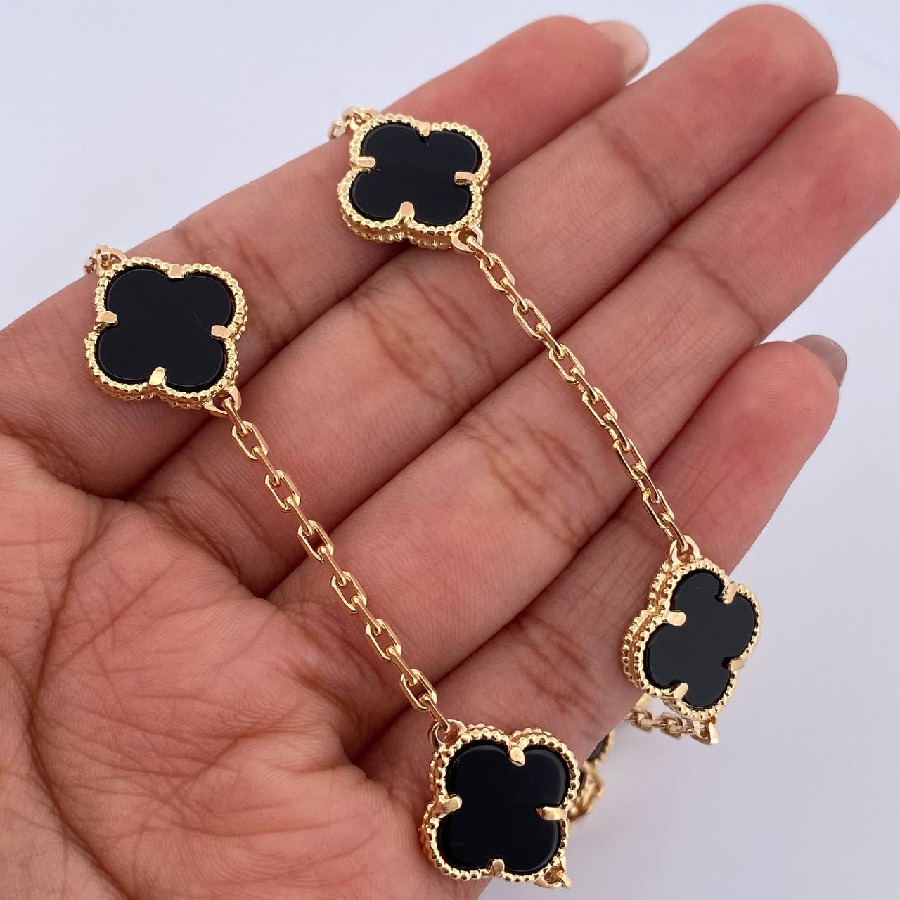 Classic Link Chain Trebol 32.35gr / 68.6cm / 2mm Black Onyx Yellow Gold 18K &