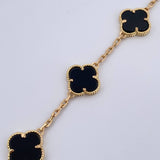 Pulso Aro Seguido Trebol 10.85gr / 19.2cm / 2mm Onix Negra Oro Amarillo 18K &
