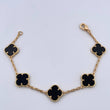 Pulso Aro Seguido Trebol 10.85gr / 19.2cm / 2mm Onix Negra Oro Amarillo 18K &