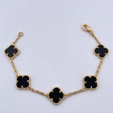 Pulso Aro Seguido Trebol 10.85gr / 19.2cm / 2mm Onix Negra Oro Amarillo 18K &