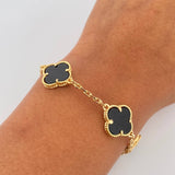 Pulso Aro Seguido Trebol 10.85gr / 19.2cm / 2mm Onix Negra Oro Amarillo 18K &