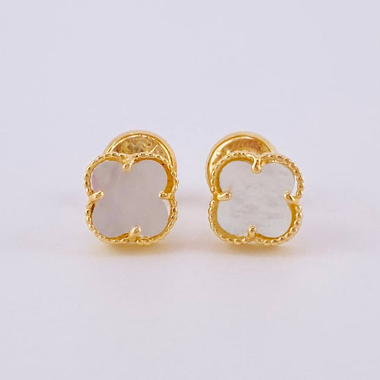 Topos Trebol Blanco 1.3 g / in / 6.1 mm Oro Amarillo 18K