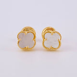 Clover White Stud Earrings 1.35 g / in / 6.1 mm Yellow Gold 18K
