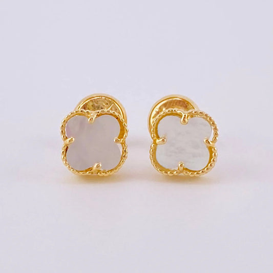 Stud Earrings Clover White Mother-of-Pearl 1.35g / in / 6.2mm Yellow Gold 18K