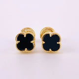 Stud Earrings Clover Black Onyx 1.35 g / in / 6.3 mm Yellow Gold 18K