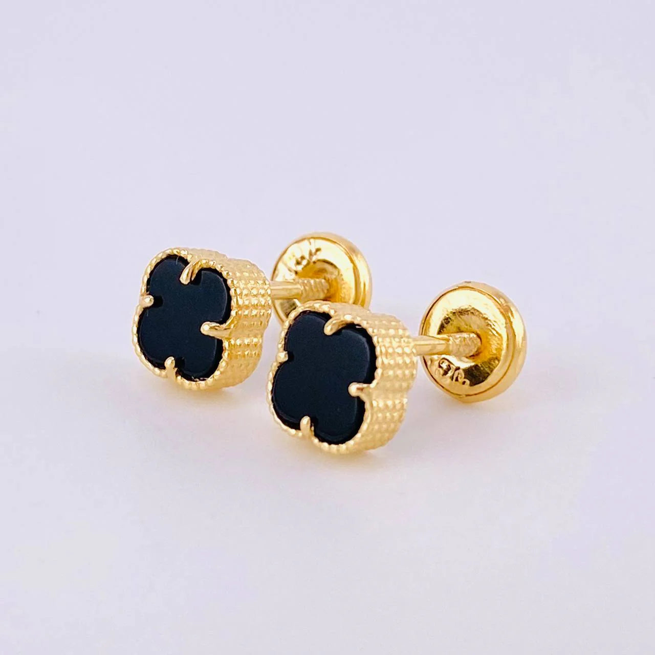 Stud Earrings Clover Black Onyx 1.3 g / in / 6.3 mm Yellow Gold 18K