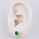 Stud Earrings Clover Green Malachite 1.25 g / in / 6.3 mm Yellow Gold 18K