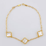 Pulso Trebol Nacar Blanco Diamantado 4.15gr / 7 3/4 in / 10mm Oro Amarillo Nac.Esp. 18K