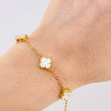 Pulso Trebol Nacar Blanco Diamantado 4.15gr / 7 3/4 in / 10mm Oro Amarillo Nac.Esp. 18K
