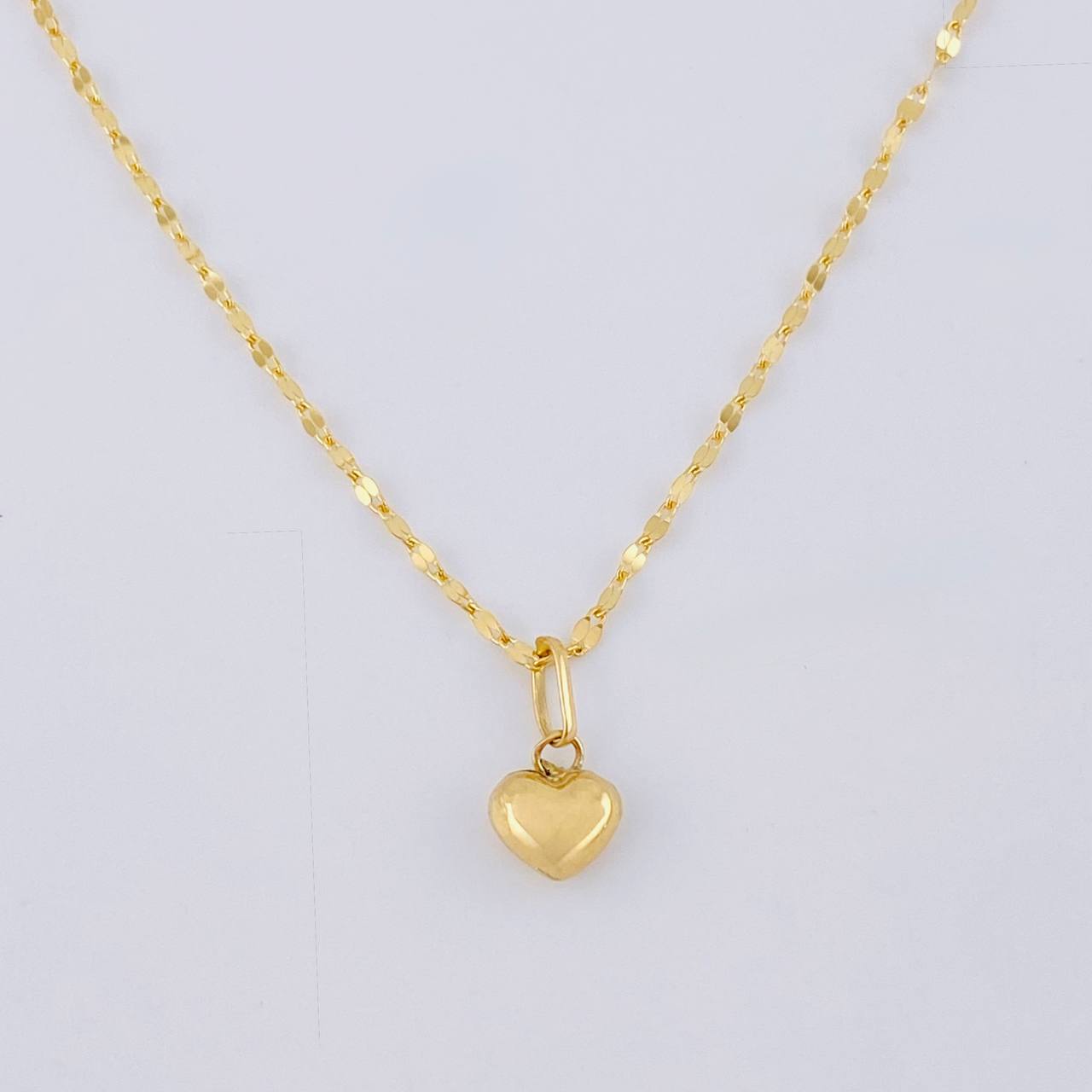 Mirror Flower Chain Set + Heart Pendant / 1.25gr / 20 in 18K Yellow Gold
