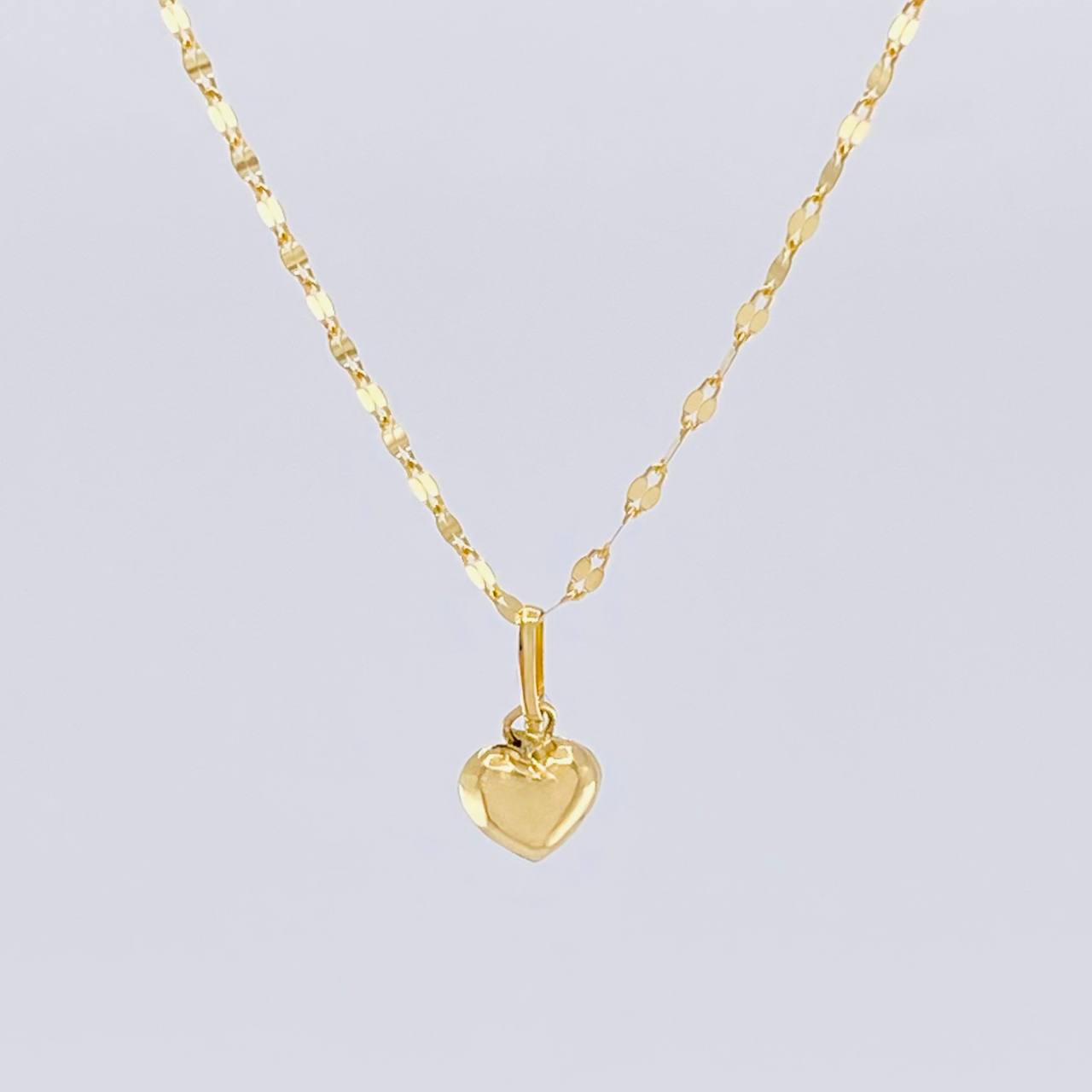 Mirror Flower Chain Set + Heart Pendant / 1.25gr / 20 in 18K Yellow Gold