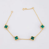 Pulso Modulable Trebol Malaquita Verde 4.45 g / 7 1/4 in - 6 1/2 in / 1.36 mm Oro Amarillo 18K