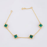 Pulso Trebol Malaquita Verde 4gr / 7 in / 7mm Oro Amarillo Nac.Esp. 18K