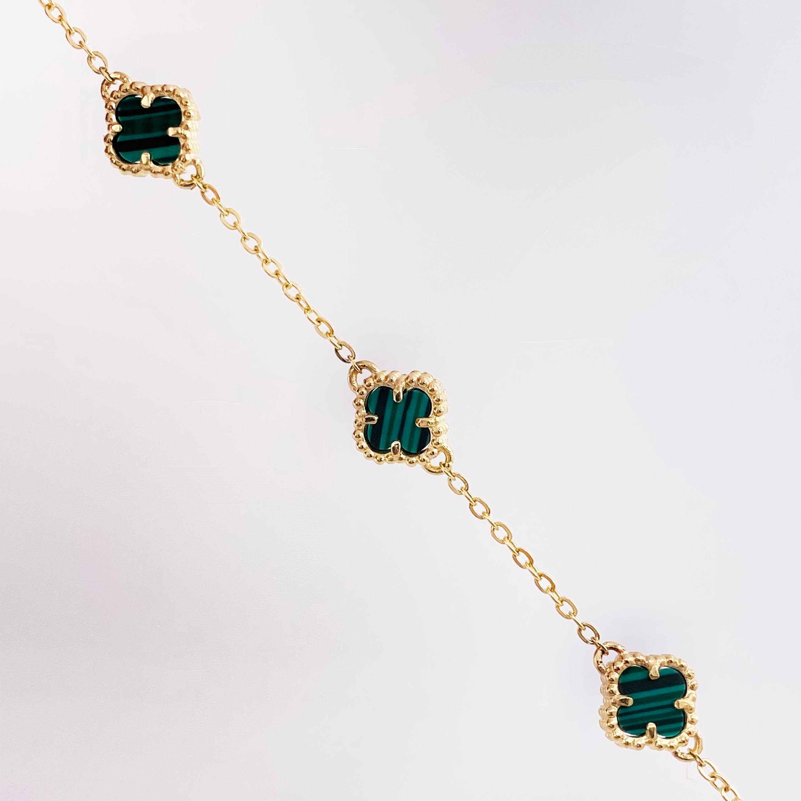 Pulso Trebol Malaquita Verde 4gr / 7 in / 7mm Oro Amarillo Nac.Esp. 18K