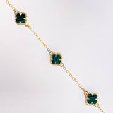 Pulso Trebol Malaquita Verde 4gr / 7 in / 7mm Oro Amarillo Nac.Esp. 18K