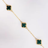 Pulso Modulable Trebol Malaquita Verde 3.65 g / 7 1/4 in - 6 3/4 in / 0.5 mm Oro Amarillo 18K