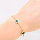 Pulso Modulable Trebol Malaquita Verde 4.45 g / 7 1/4 in - 6 1/2 in / 1.36 mm Oro Amarillo 18K