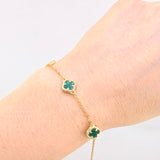 Pulso Trebol Malaquita Verde 4gr / 7 in / 7mm Oro Amarillo Nac.Esp. 18K