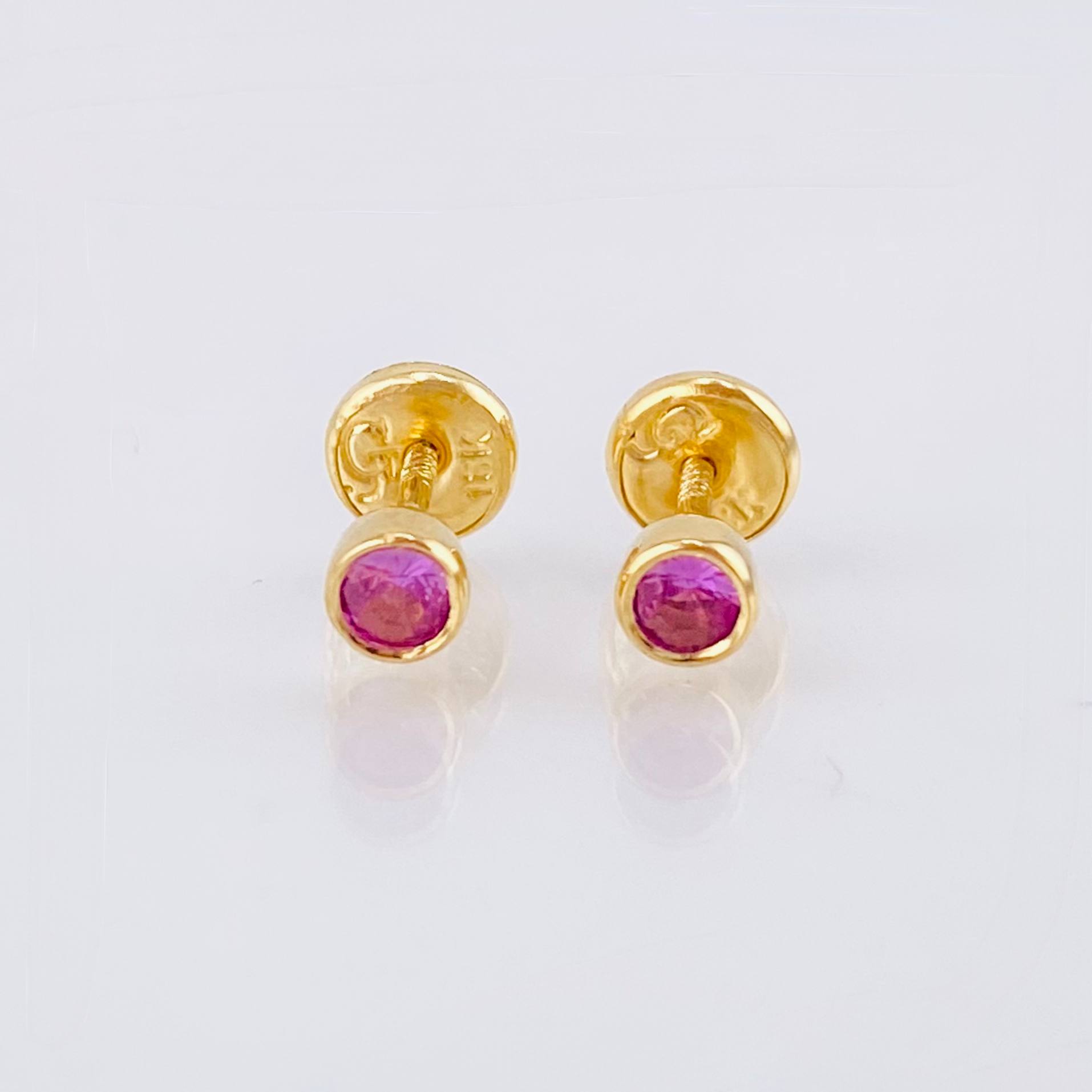 Bezel Pink Sapphire Stud Earrings 26pts 0.95gr / 3.8mm 18K Yellow Gold *