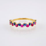 Channel Ring Blue Fuchsia Sapphires 74pts 1.8gr / T7 / 18K Yellow Gold *