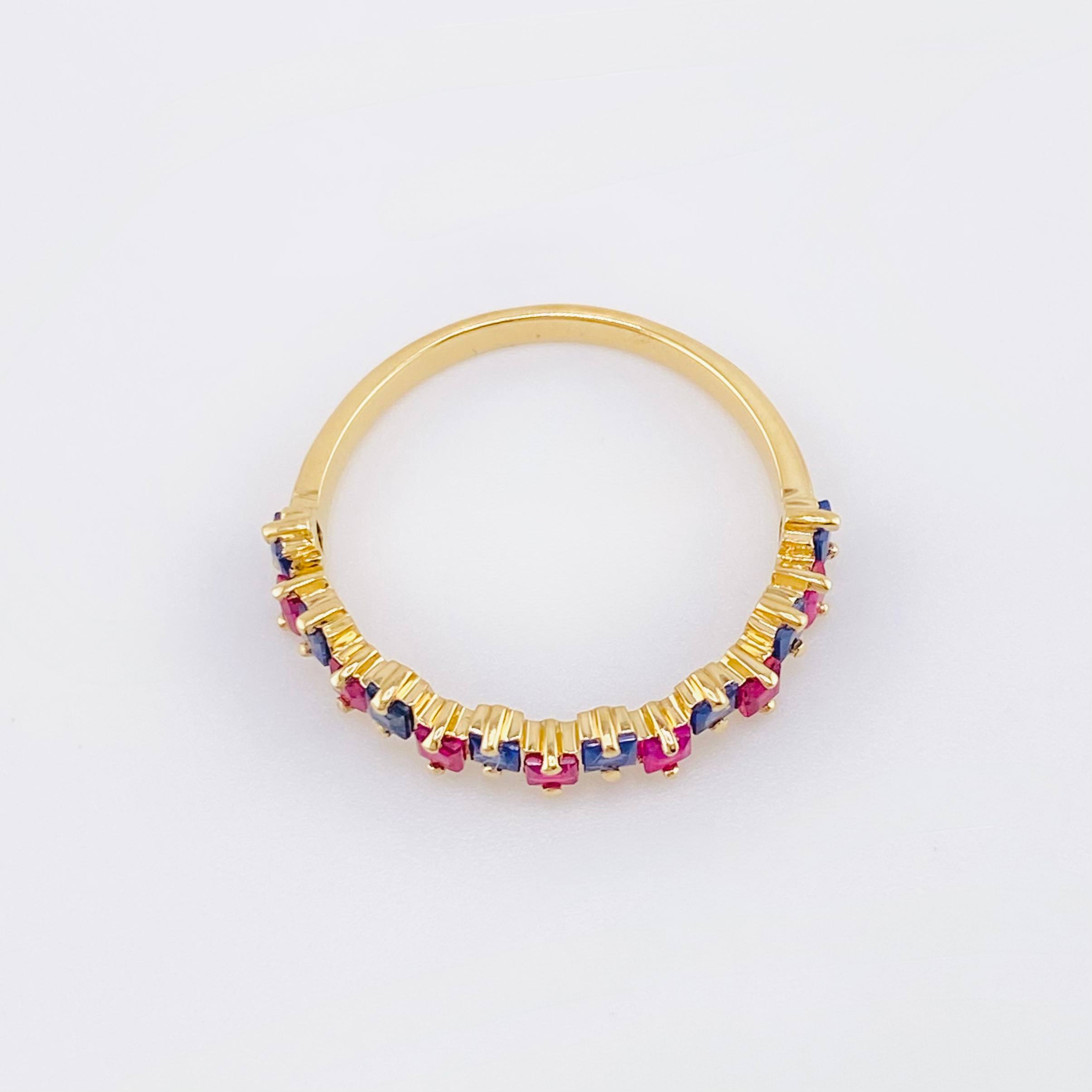 Channel Ring Blue Fuchsia Sapphires 74pts 1.8gr / T7 / 18K Yellow Gold *