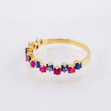 Channel Ring Blue Fuchsia Sapphires 74pts 1.8gr / T7 / 18K Yellow Gold *