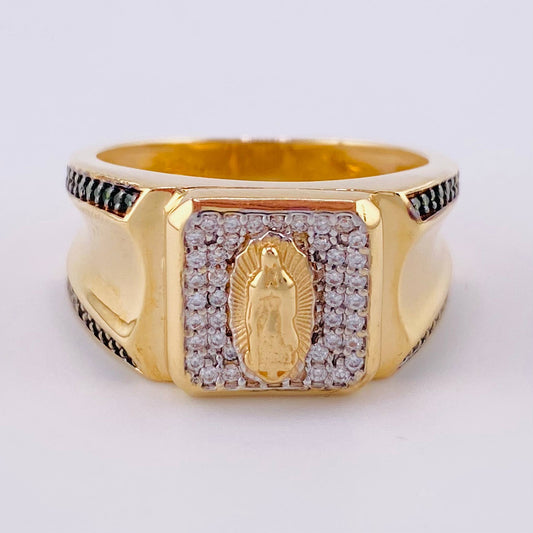 Virgin Guadalupe Signet Ring 9.35g / Size 10 Two-Tone Yellow White Gold 18K