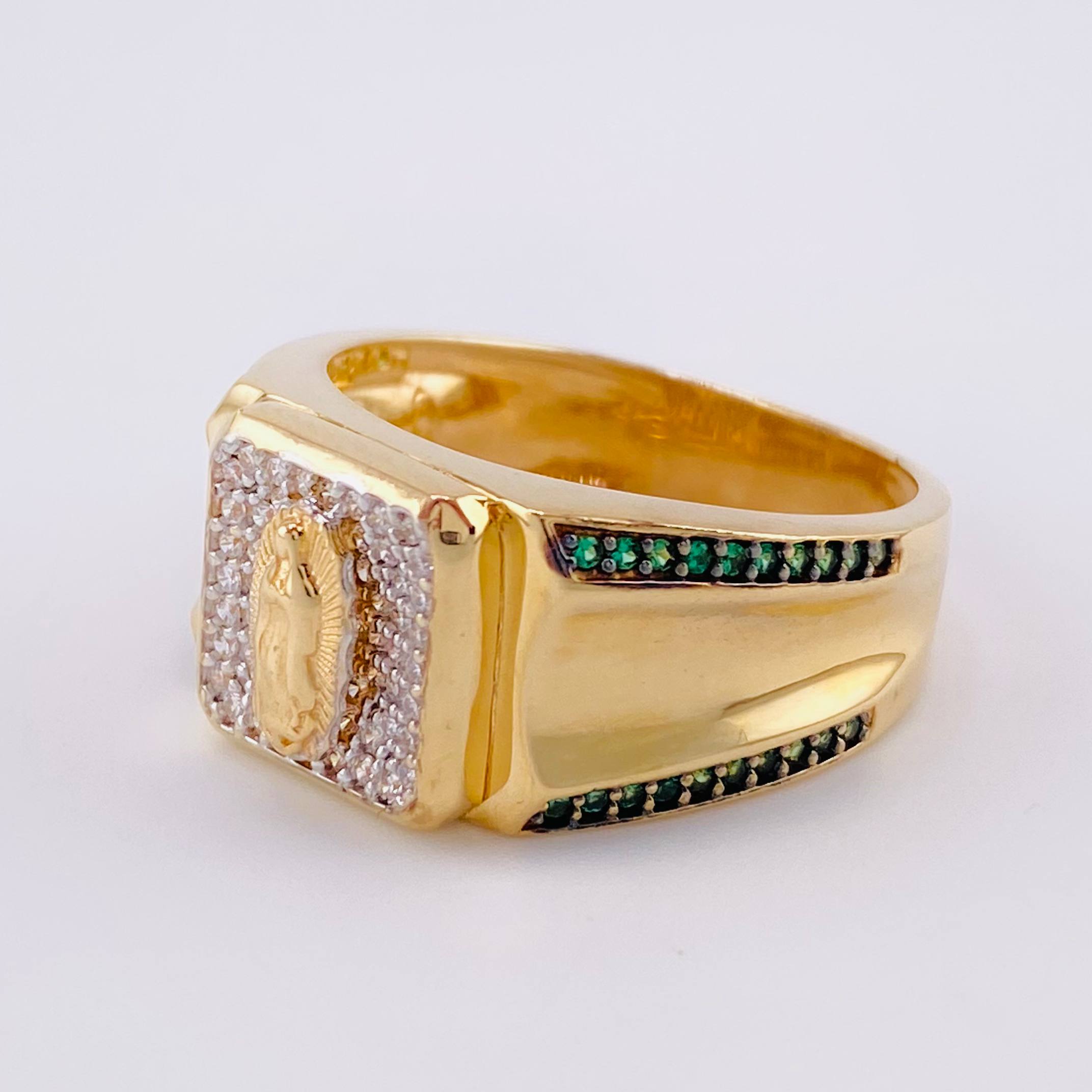 Anillo Sello Virgen Guadalupe 9.35g / T10 Dos Oros Amarillo Blanco 18K