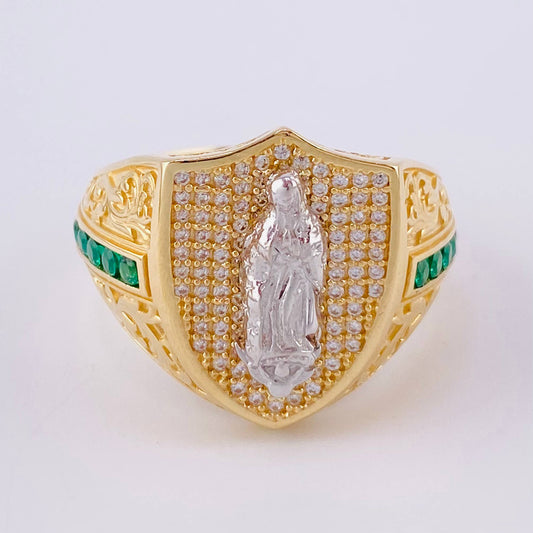 Virgin Guadalupe Shield Ring 12.65g / Size 11 1/2 Two-Tone Yellow White Gold 18K