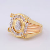 Anillo Sello Rectangular Cristo 11.7g / T10 1/2 Tres Oros 18K