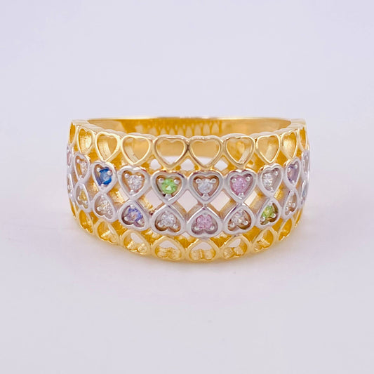 Basket Hearts Ring 5.4g / Size 8 1/4 Two-Tone Yellow and White Gold 18K