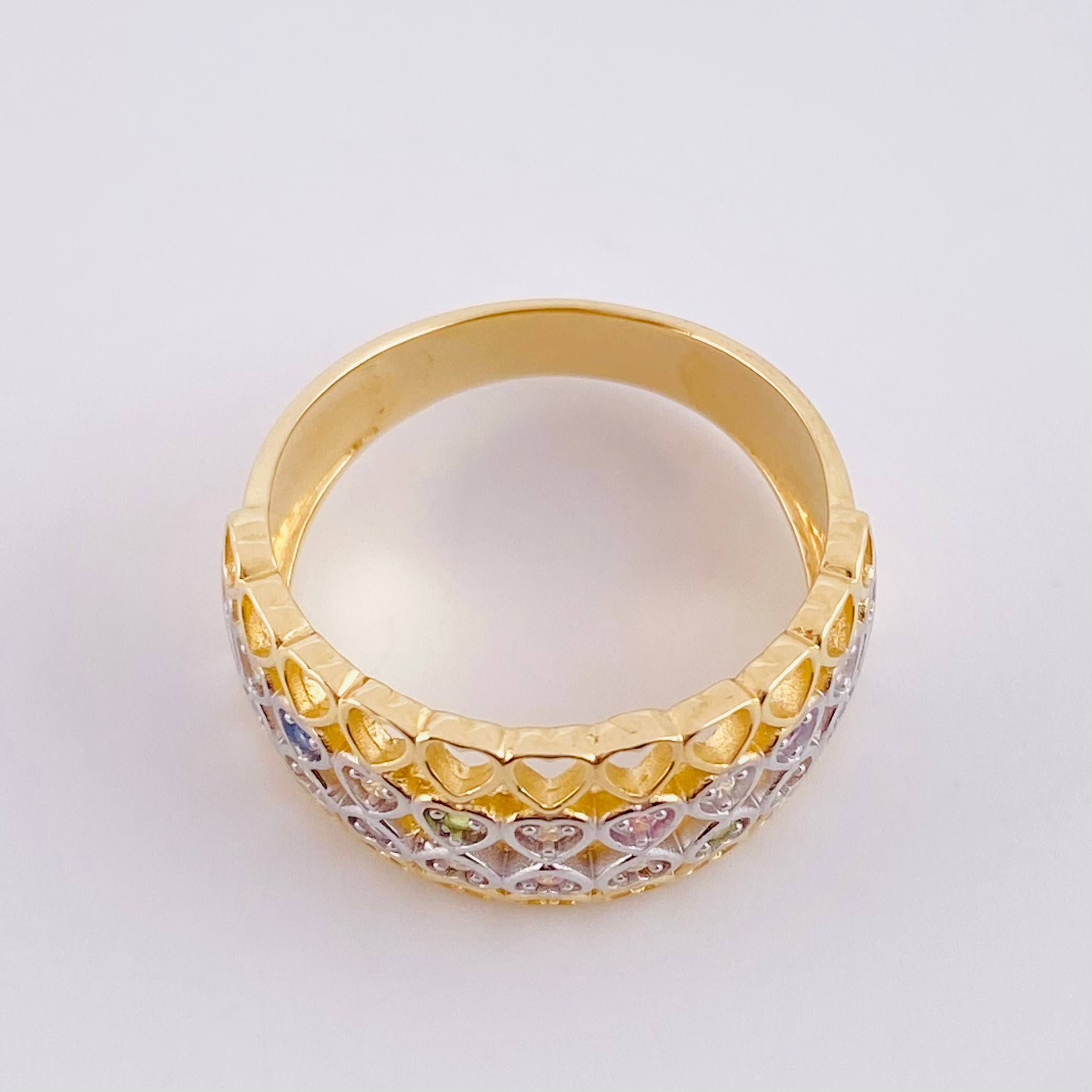 Anillo Canasta Corazones 5.4g / T8 1/4 Dos Oros Amarillo Blanco 18K