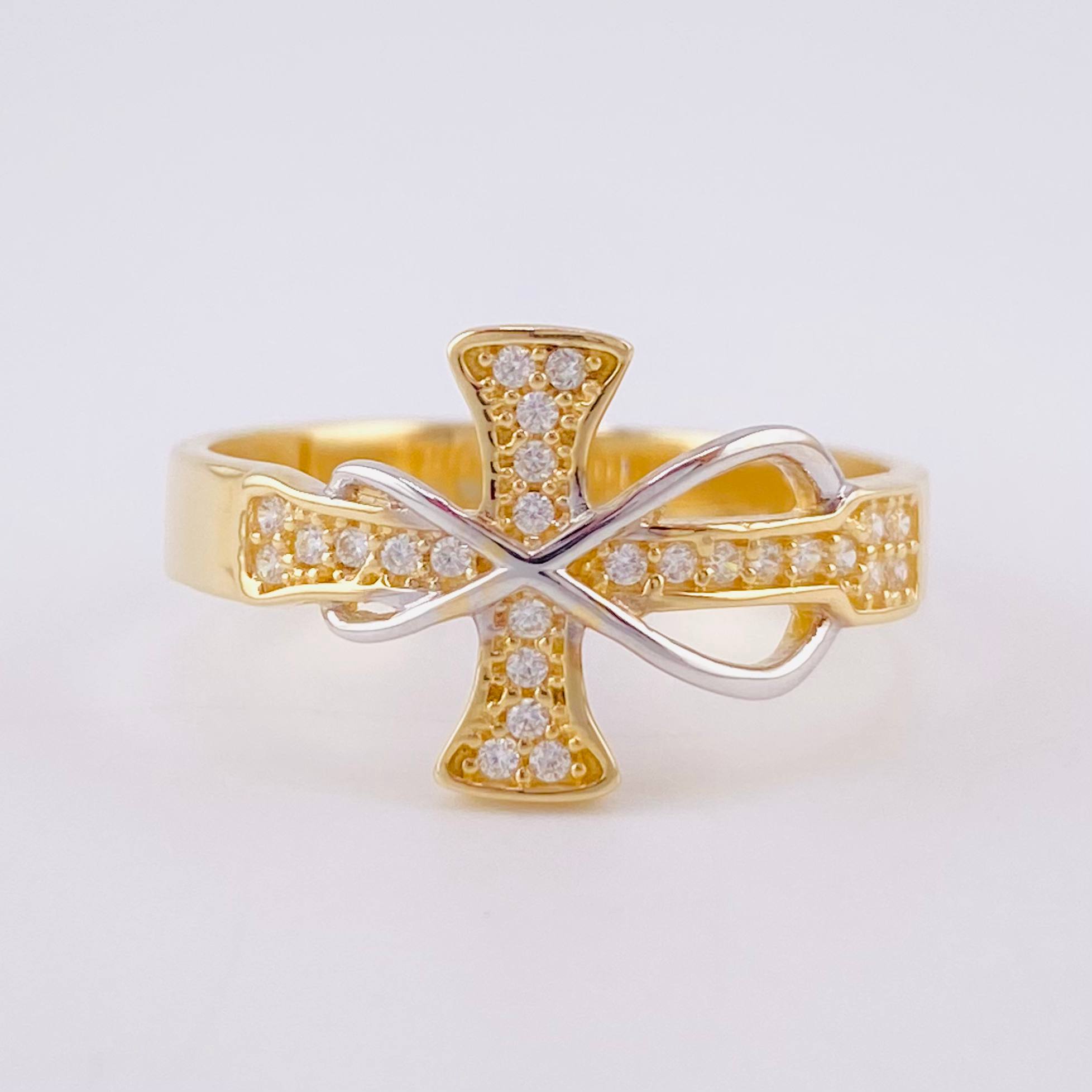 Infinity Cross Ring 3.2g / Size 8 Two-Tone Yellow White Gold 18K
