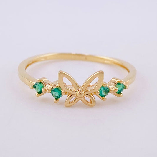 Butterfly Silhouette Ring with Zirconias 1.4g / Size 6 3/4 Yellow Gold 18K