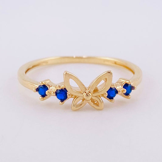 Butterfly Silhouette Ring with Zirconias 1.5g / Size 6 Yellow Gold 18K