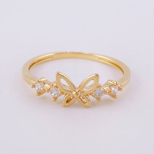 Butterfly Silhouette Ring with Zirconias 1.4g / Size 5 3/4 Yellow Gold 18K