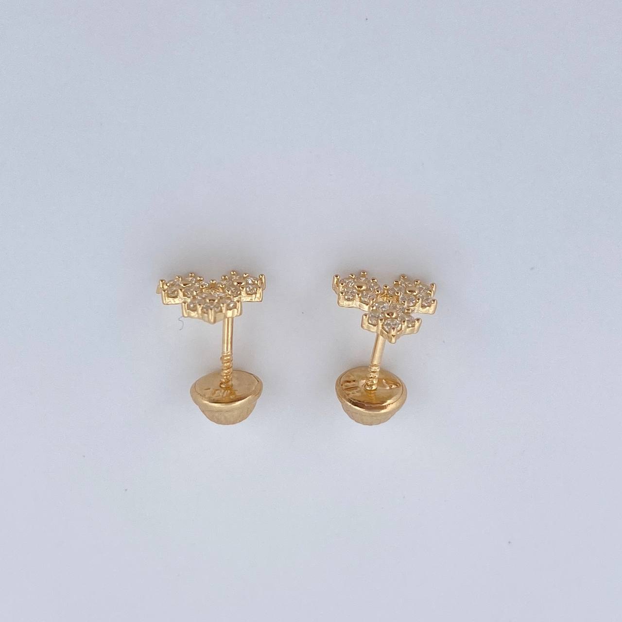 Stud Earrings Trio Flowers 1.05gr / White Zircons Yellow Gold 18K $