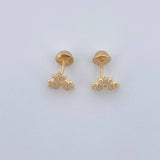 Stud Earrings Trio Flowers 1.05gr / White Zircons Yellow Gold 18K $