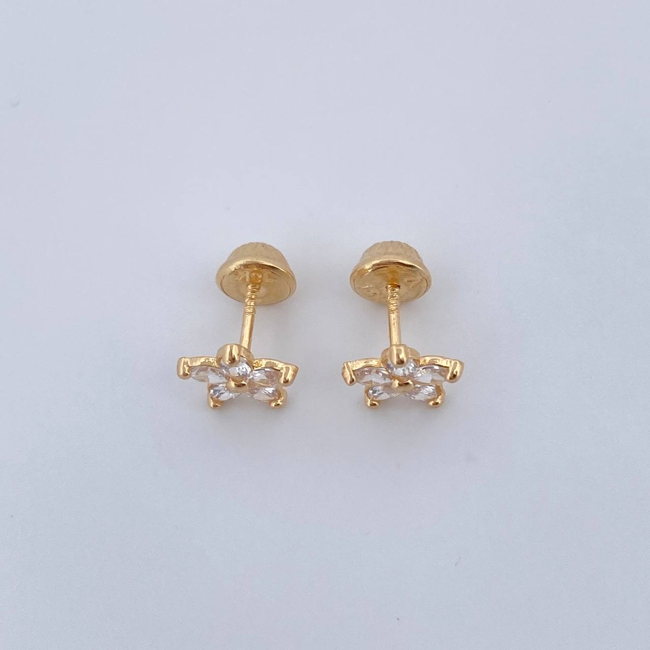 Stud Earrings Flower 0.9gr / White Zircons Yellow Gold 18K $